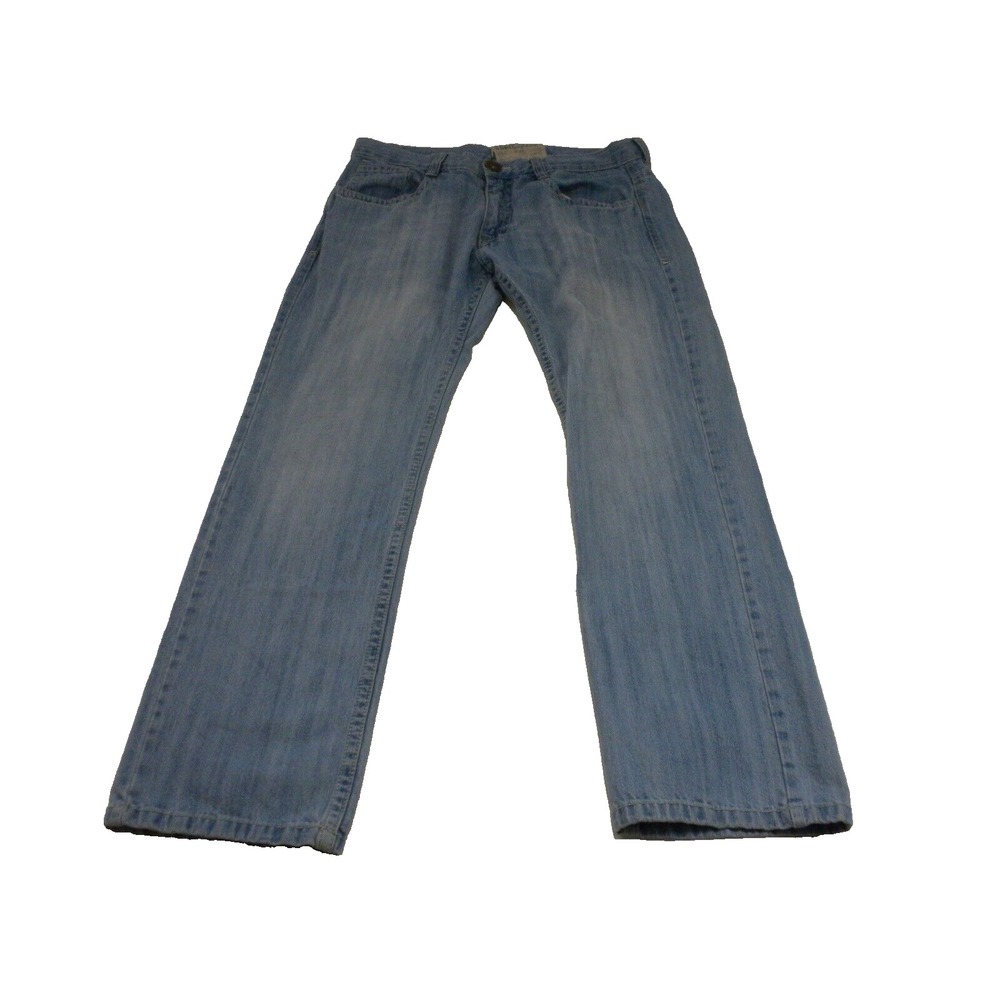 White Tag Jeans Mens 34x32 Blue Denim Straight Mid Rise Light Wash‎ Distressed